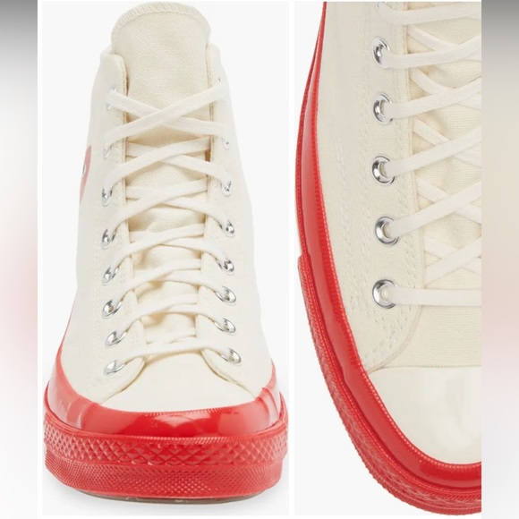 NWT Comme des Garcons PLAY Converse Chuck 70 CDG Hi Sneakers Pristine/Red/Egret - Picture 4 of 13